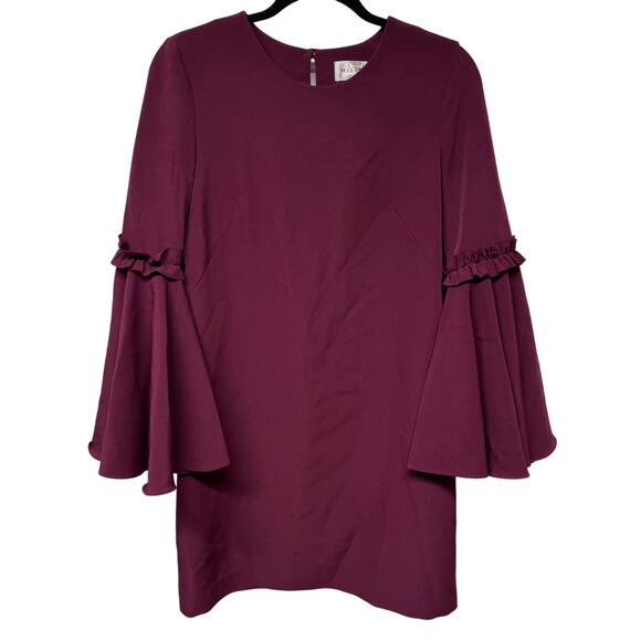Milly Cady Burgundy Wine Red Bell Statement Sleeve Mini Dress L/S Size 6 Small - Picture 1 of 10